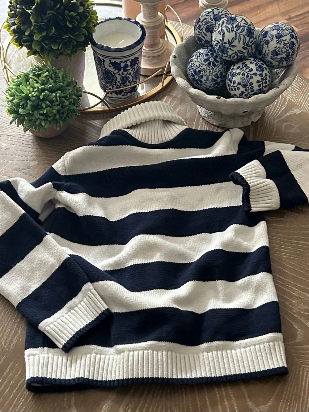 Gymboree Kids Navy & Creamy White Striped Button Sweater Cowl Neck Cardigan